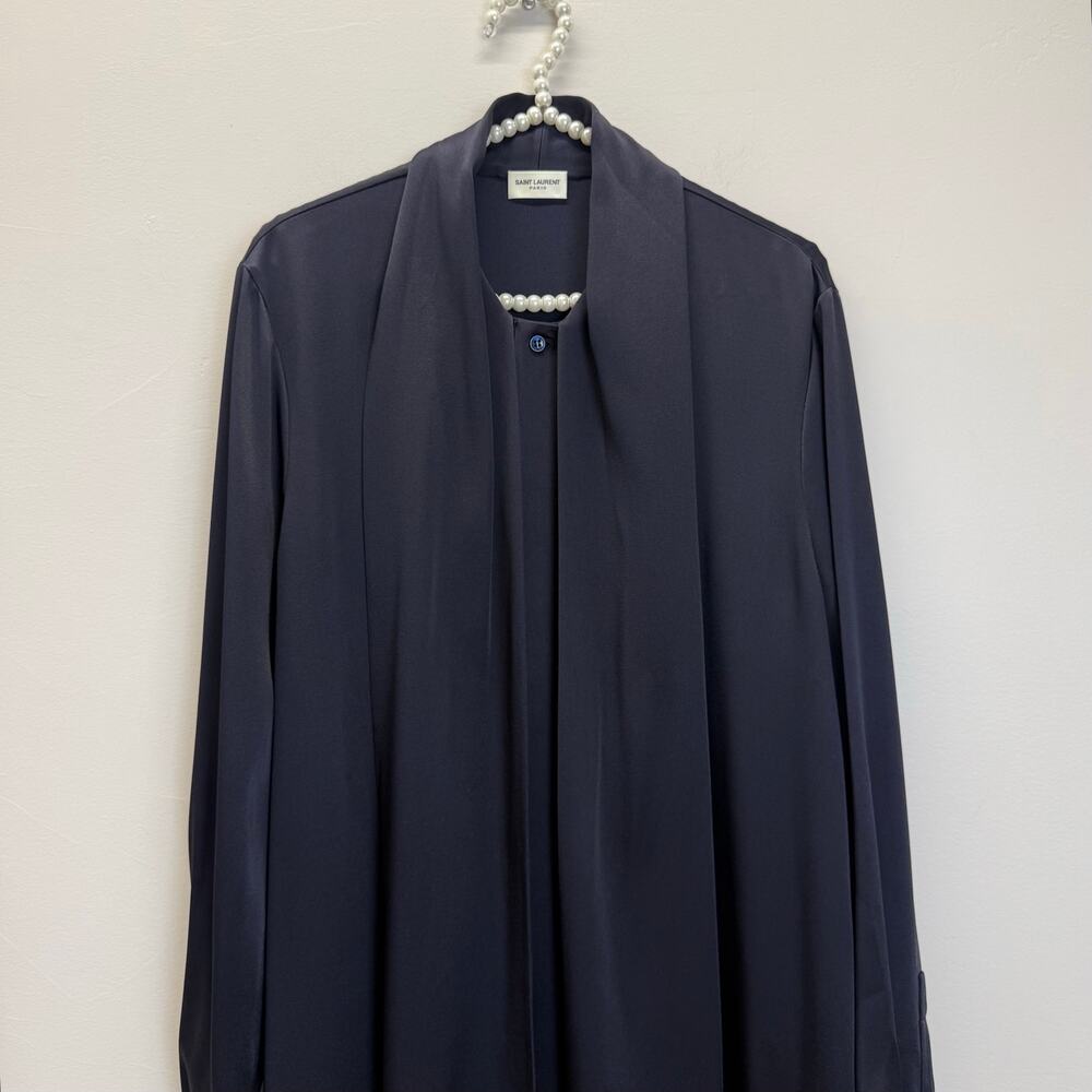 Saint Laurent Shirt Envers Crêpe Marine Foncé Dress – New With Tags 🔅 - Picture 3 of 15